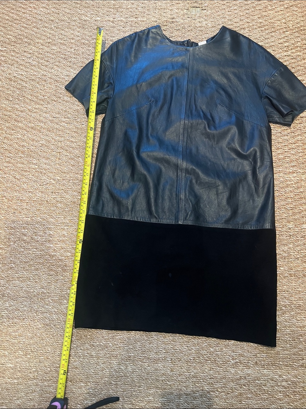 H&M Black Short-Sleeve Faux suede and leather Panel Dress